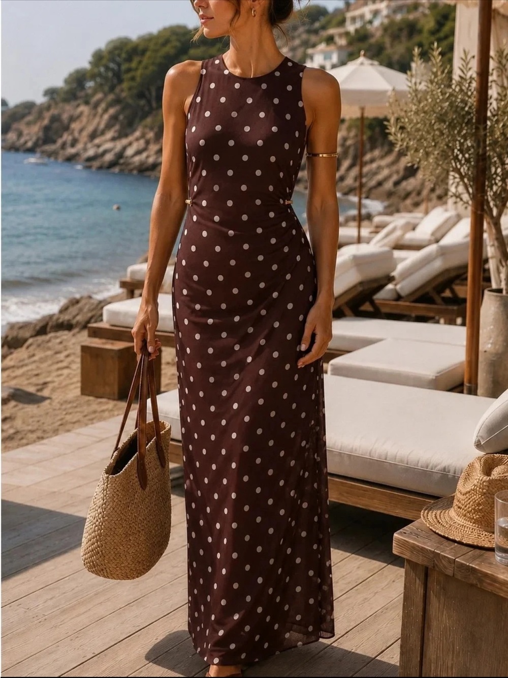 Caroline Constas Brown Polka Dot Coverup Maxi Dress